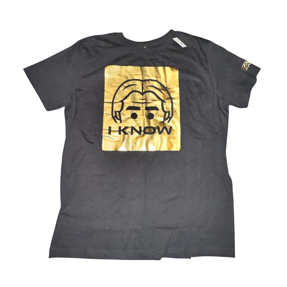 Disney Star Wars Short Sleeve Shirt Men's Size L Black Gold Han Solo I Know NWT